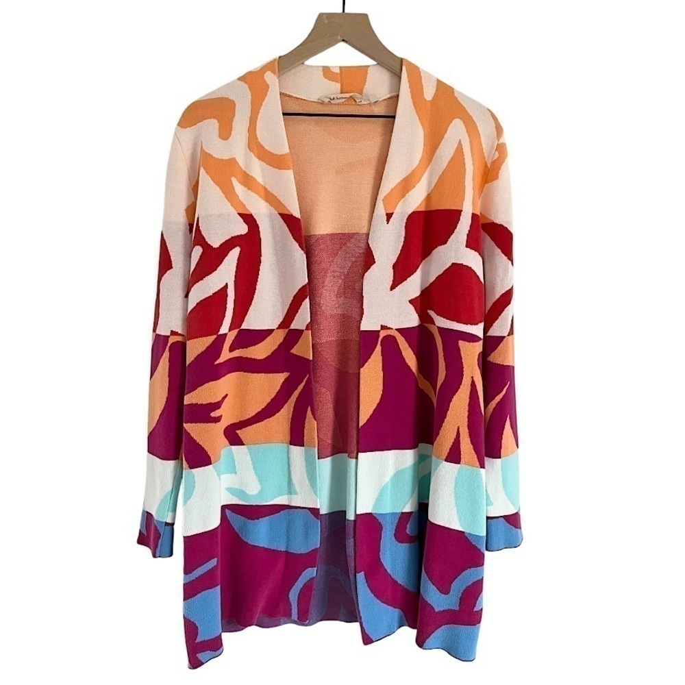 Soft Surroundings‎ Color Burst Cardigan Sweater Bold Floral Orange Blue Size XS